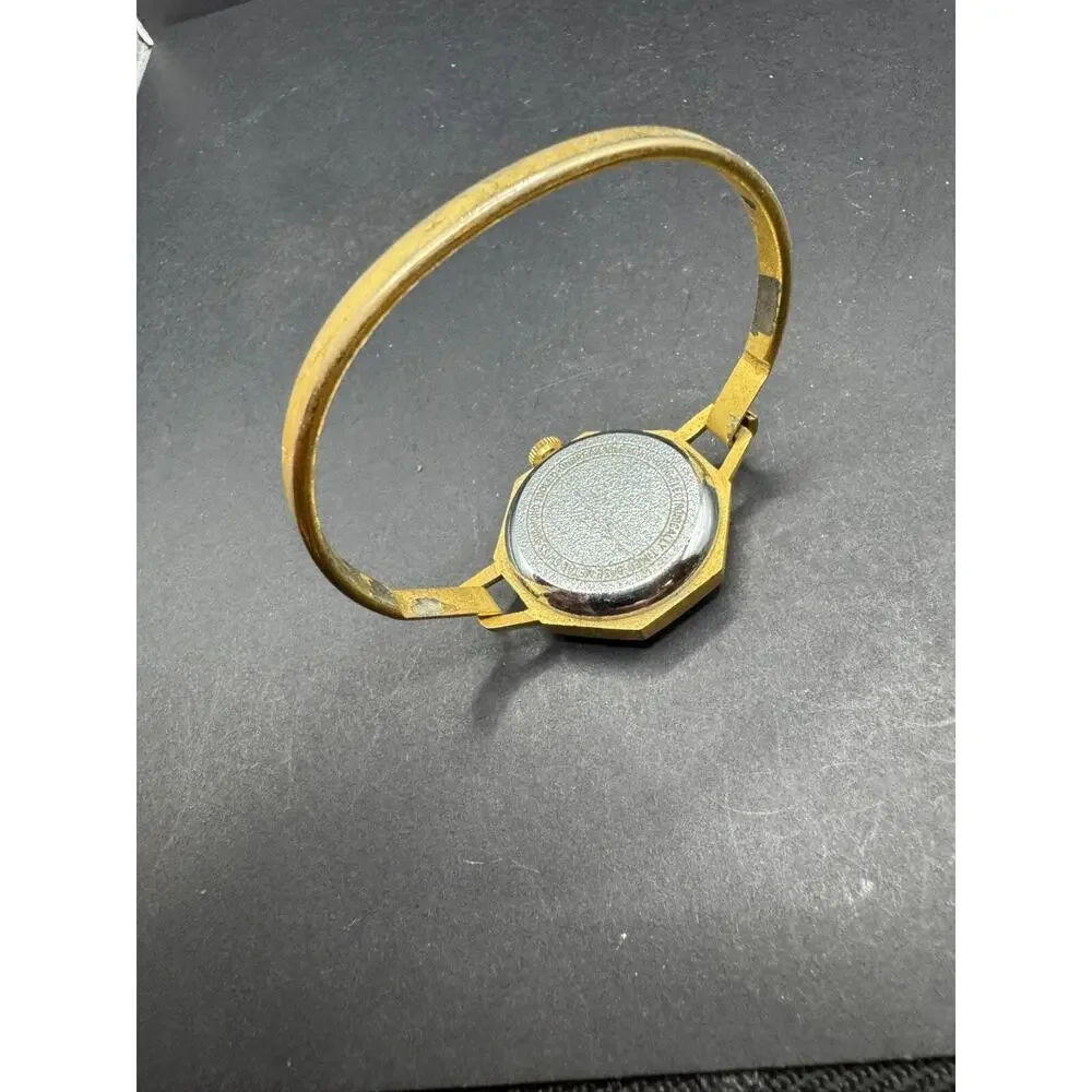 Chalet Shockresistant Swiss Made Diamond Tooled Watch Gold Tone Bangle Band